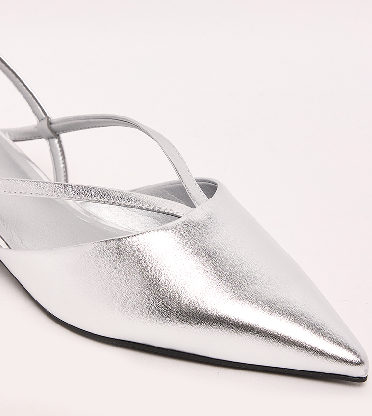 Metallic Slingback Kitten Heel Pumps