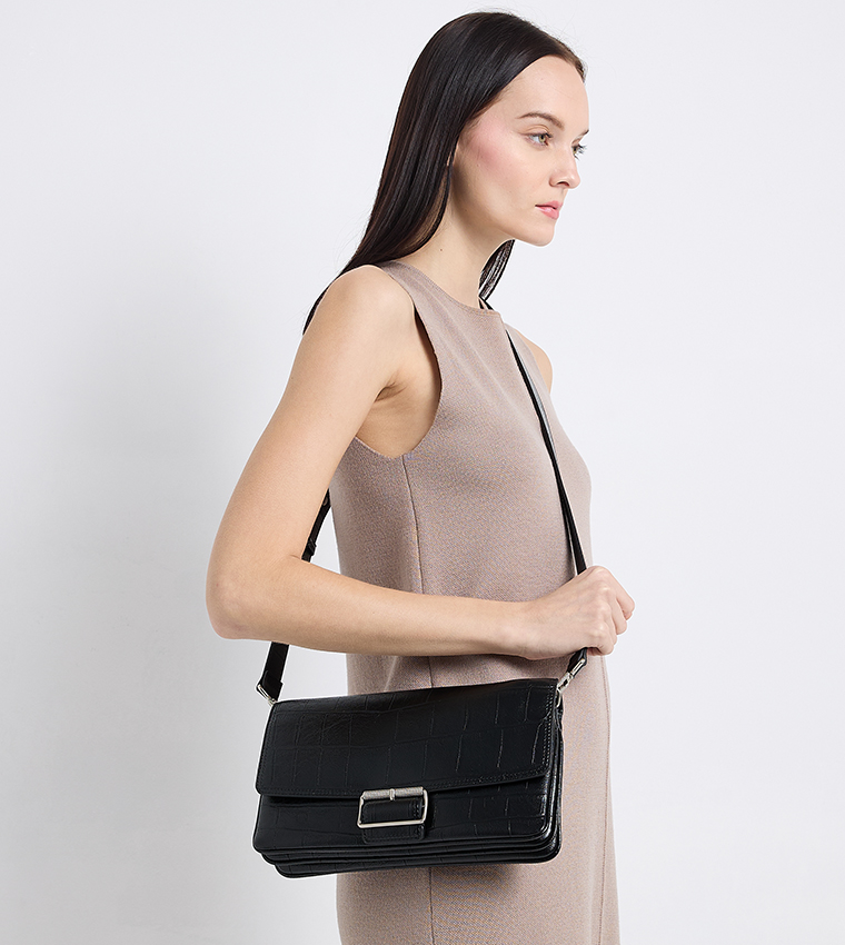 LIV Croc Textured Shoulder Bag