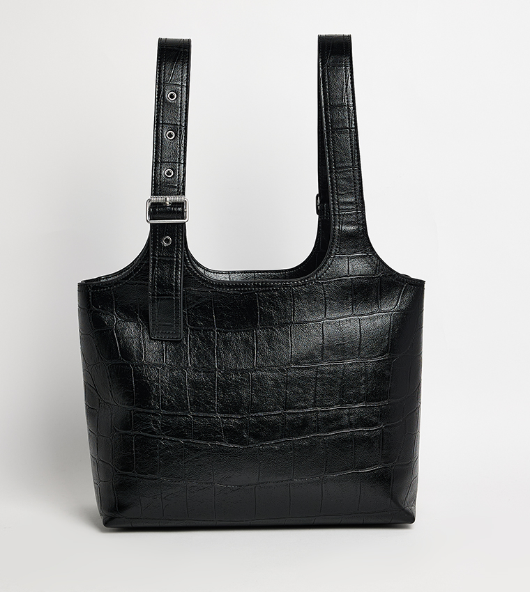 Textured Shoulder Bag with Pouch