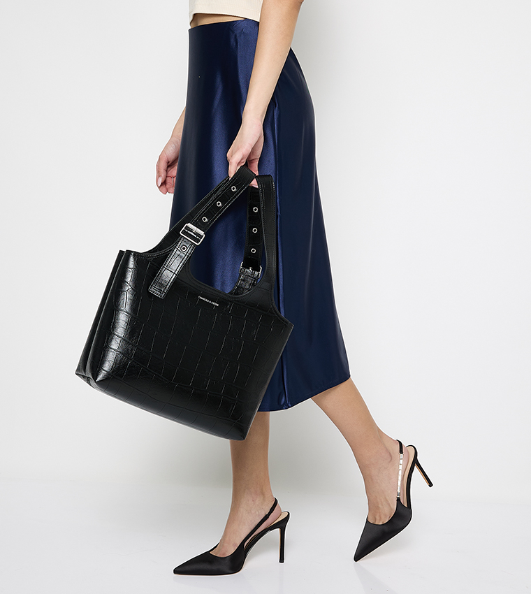 Textured Shoulder Bag with Pouch