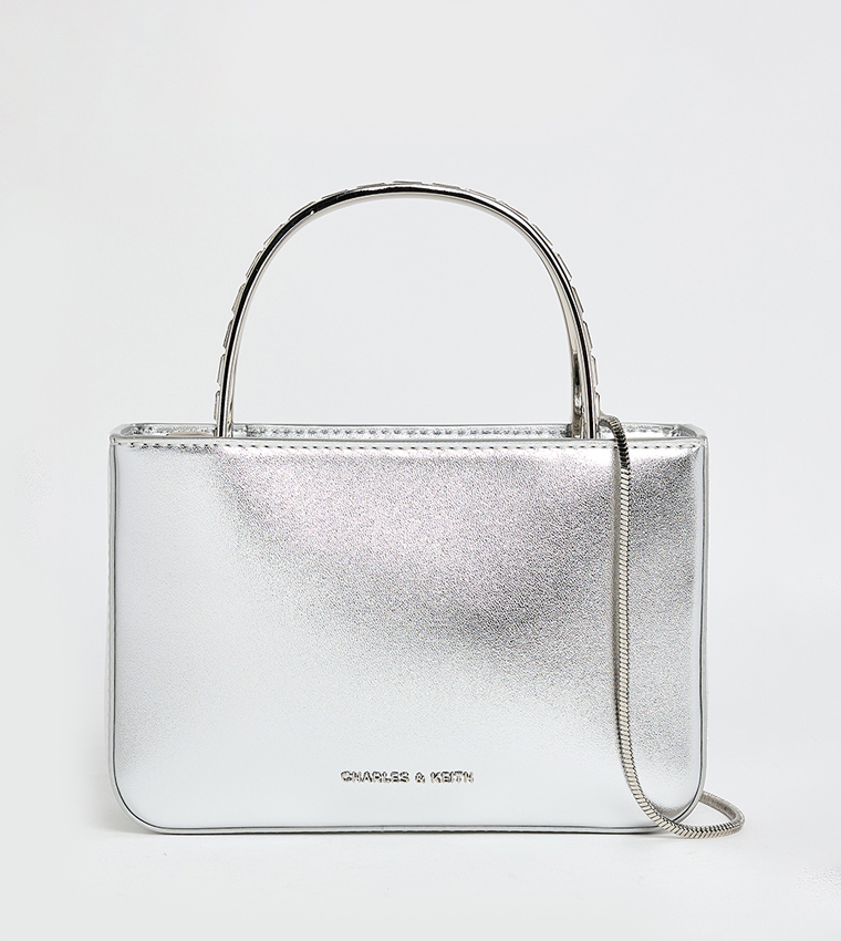 Satin Crystal-Embellished Handheld Bag