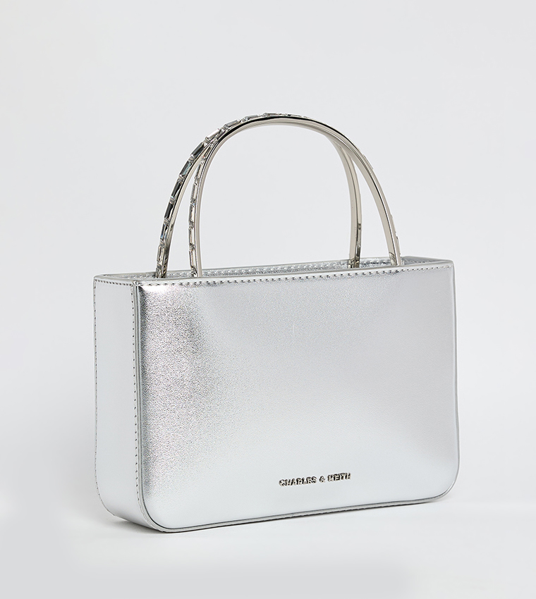 Satin Crystal-Embellished Handheld Bag