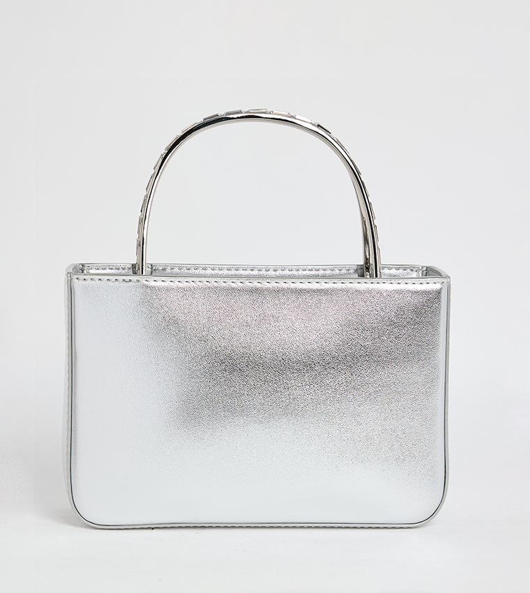 Satin Crystal-Embellished Handheld Bag