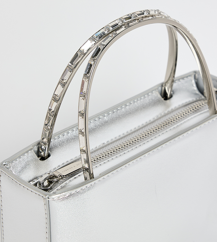 Satin Crystal-Embellished Handheld Bag