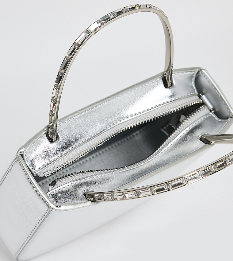 Satin Crystal-Embellished Handheld Bag