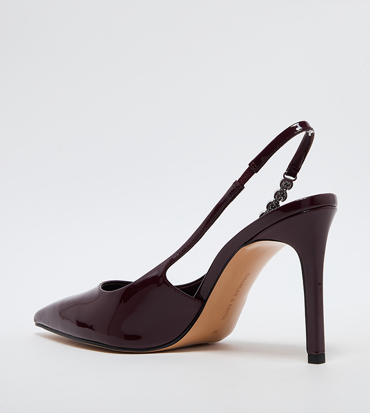 FLORES Patent Embellished Strap Slingback Pumps
