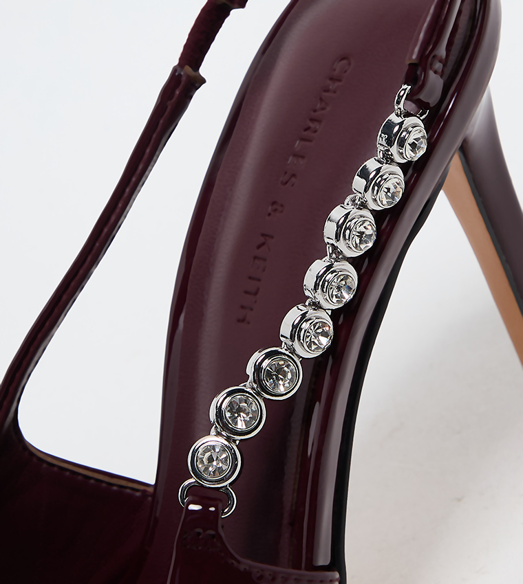 FLORES Patent Embellished Strap Slingback Pumps
