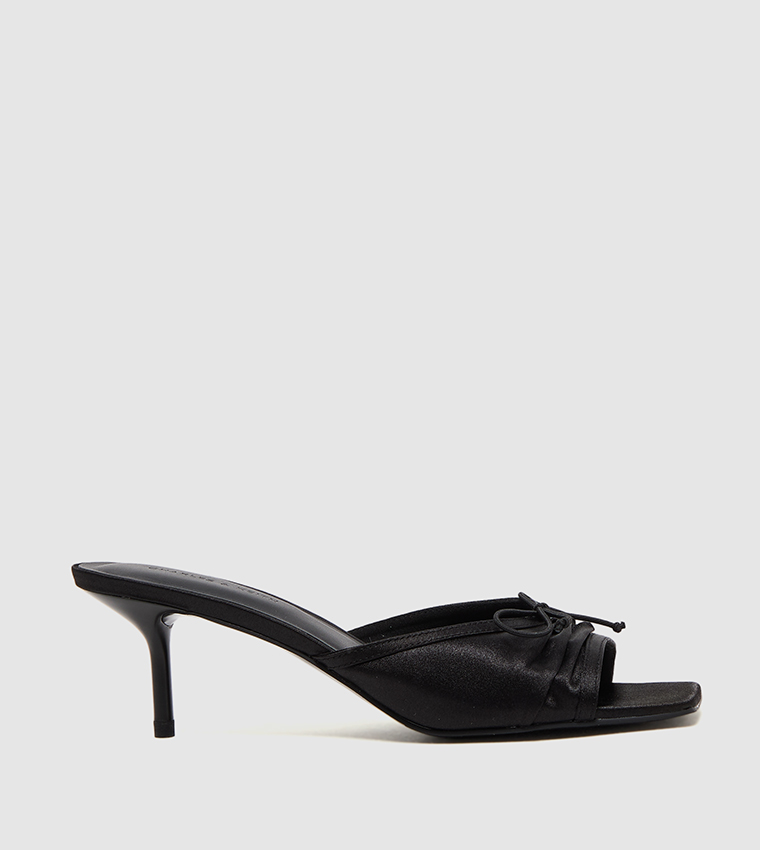 Satin Ruched Bow Detail Heeled Sandals