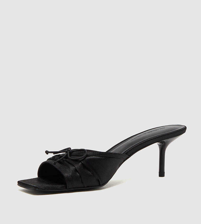 Satin Ruched Bow Detail Heeled Sandals