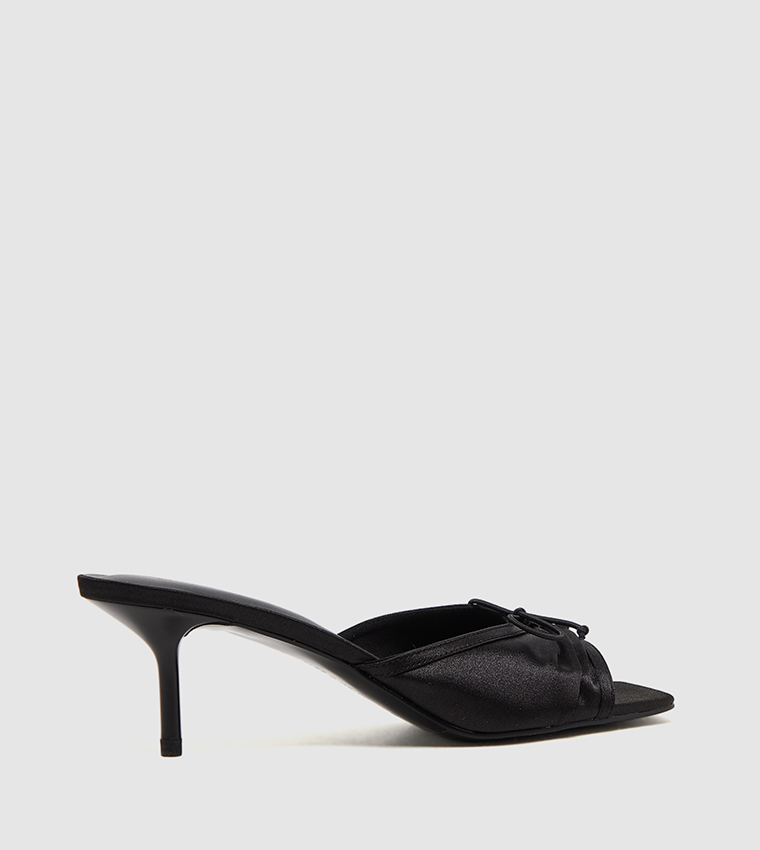 Satin Ruched Bow Detail Heeled Sandals