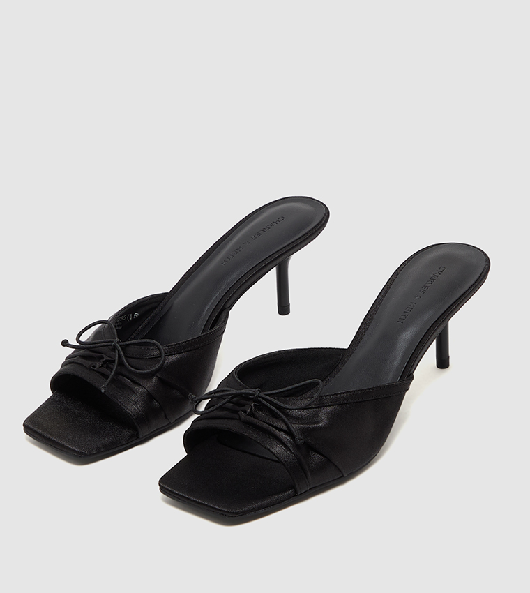 Satin Ruched Bow Detail Heeled Sandals