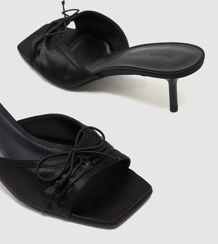 Satin Ruched Bow Detail Heeled Sandals