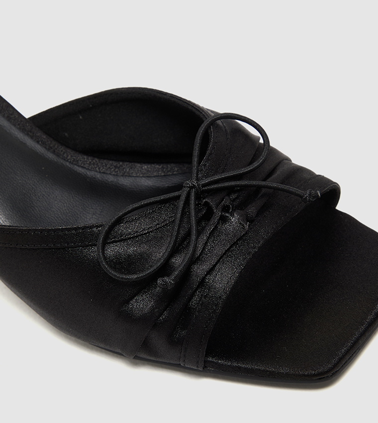 Satin Ruched Bow Detail Heeled Sandals