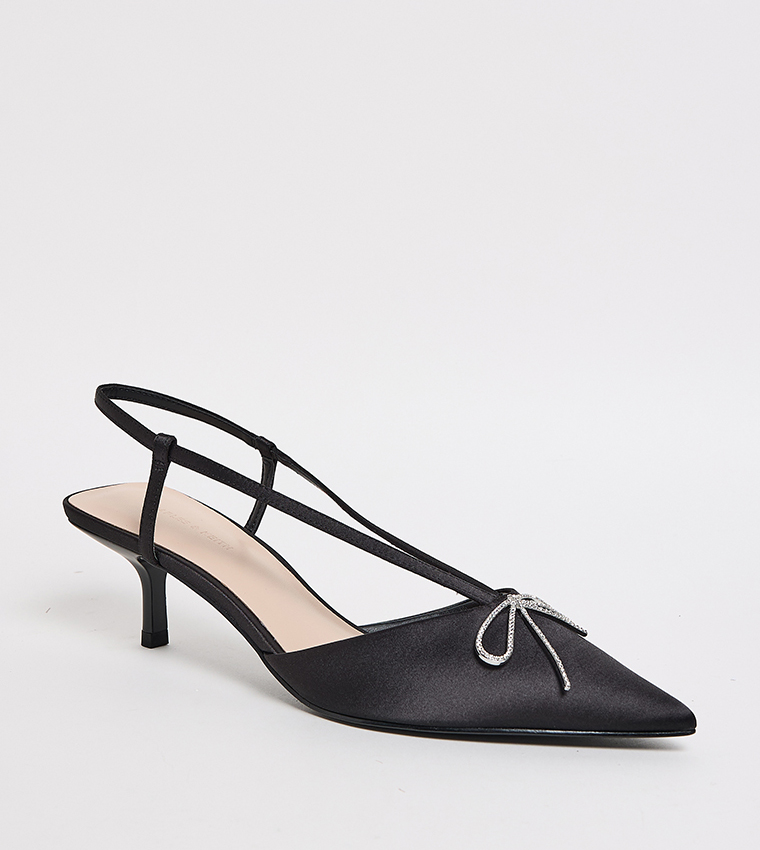 Bow Detail Kitten Heel Slingback Pumps