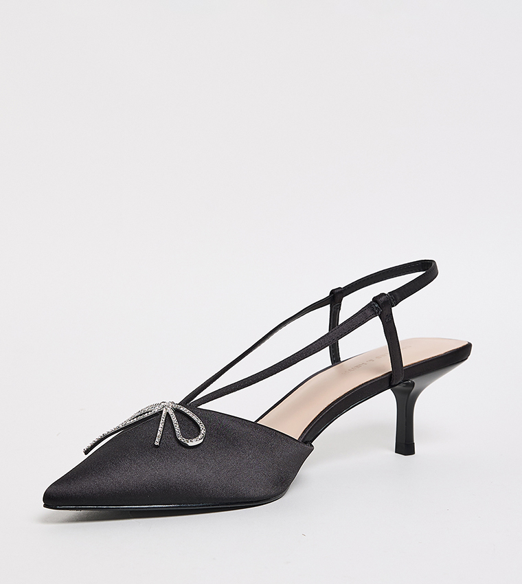 Bow Detail Kitten Heel Slingback Pumps