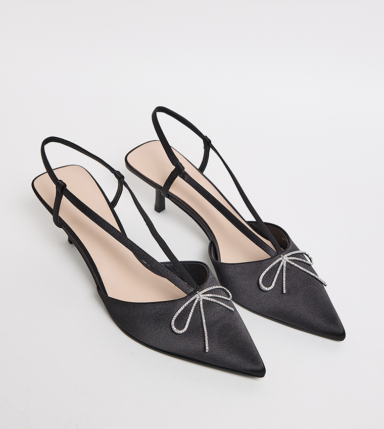 Bow Detail Kitten Heel Slingback Pumps