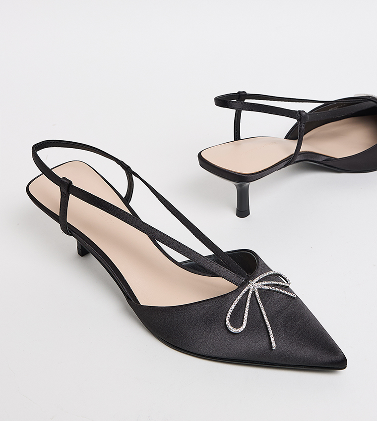 Bow Detail Kitten Heel Slingback Pumps