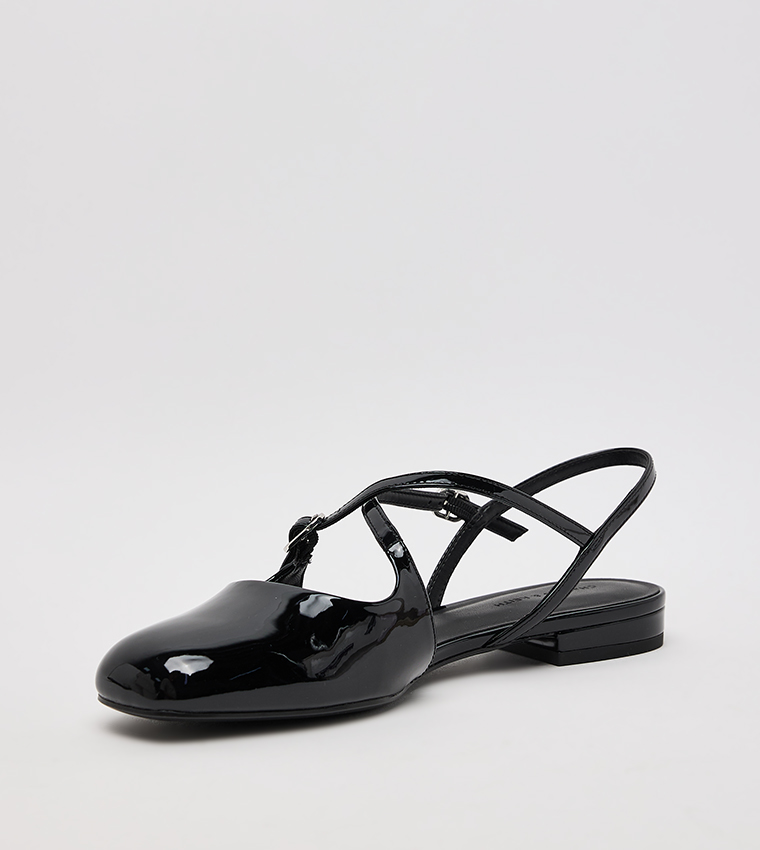 Patent Crossover Buckled Slingback Flats