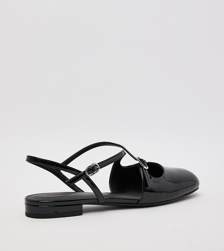 Patent Crossover Buckled Slingback Flats