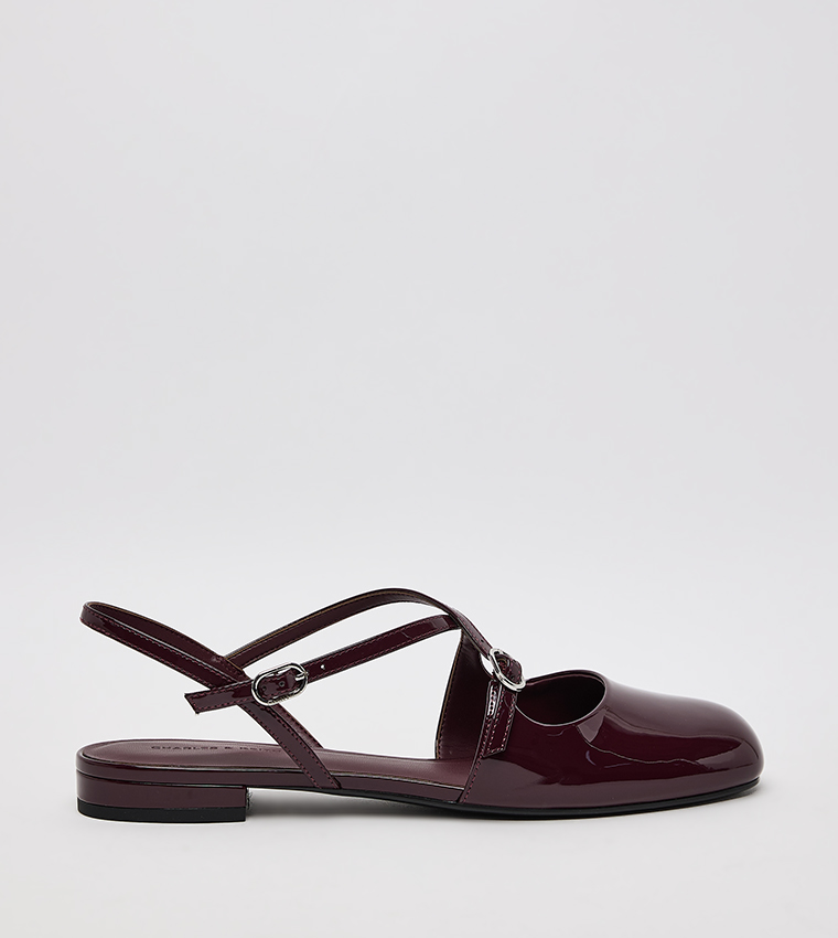 Patent Crossover Buckled Slingback Flats