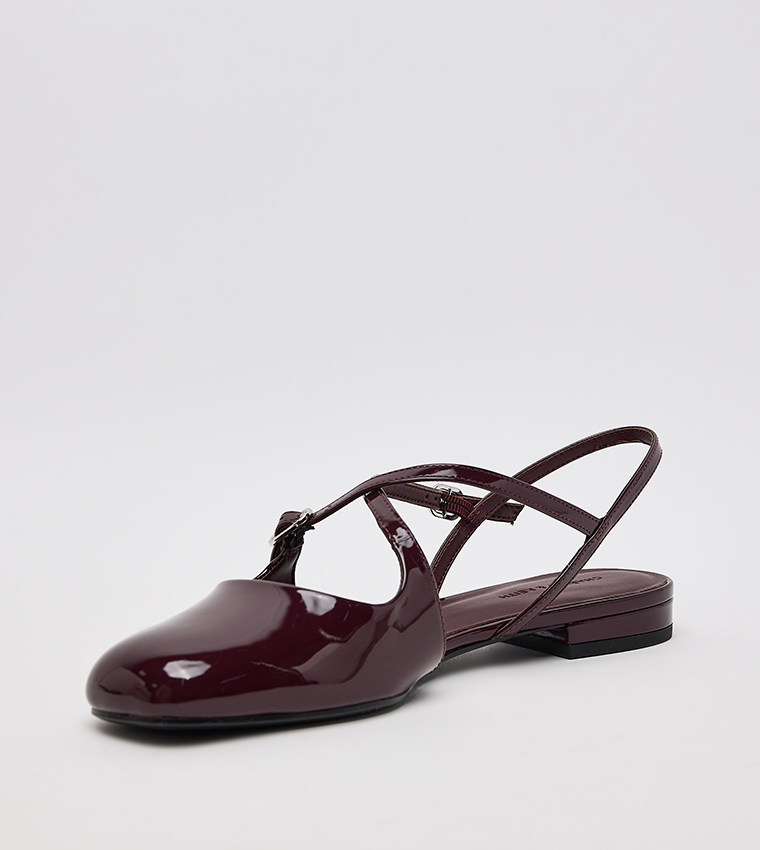 Patent Crossover Buckled Slingback Flats