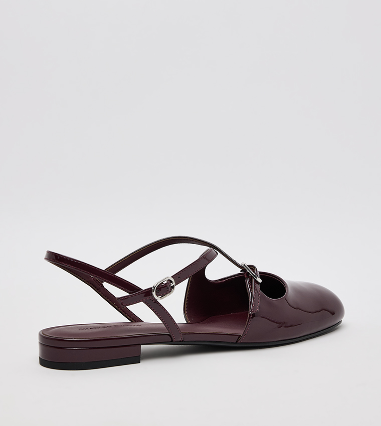 Patent Crossover Buckled Slingback Flats