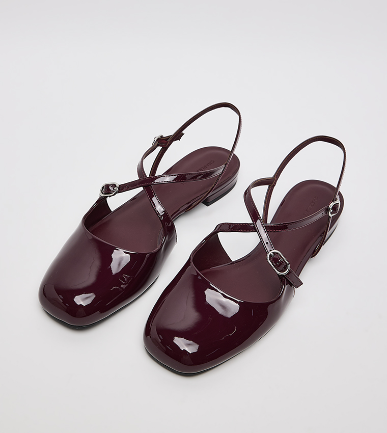 Patent Crossover Buckled Slingback Flats