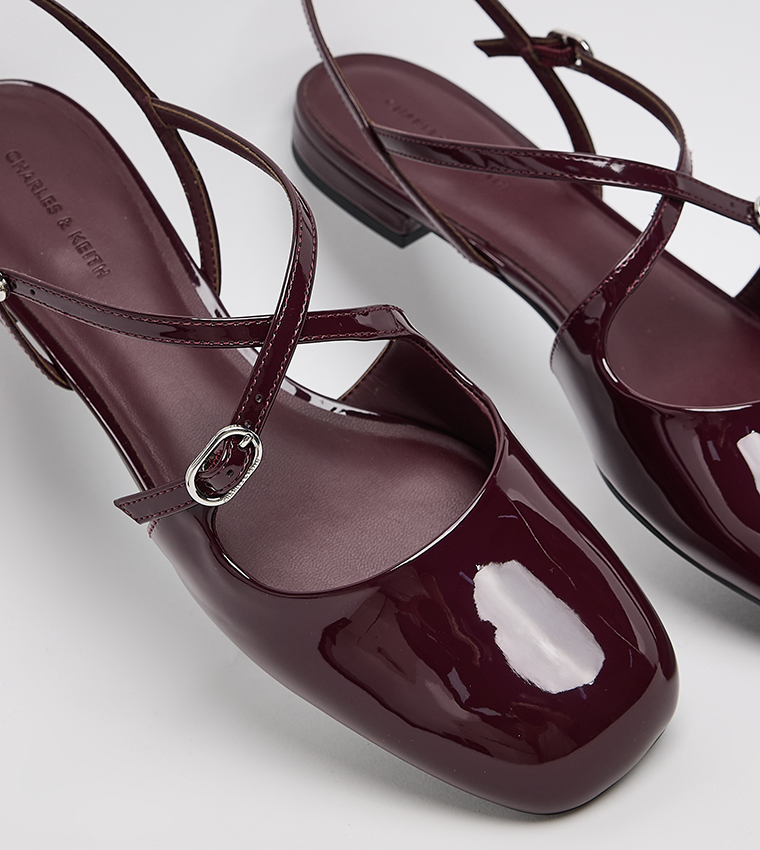 Patent Crossover Buckled Slingback Flats