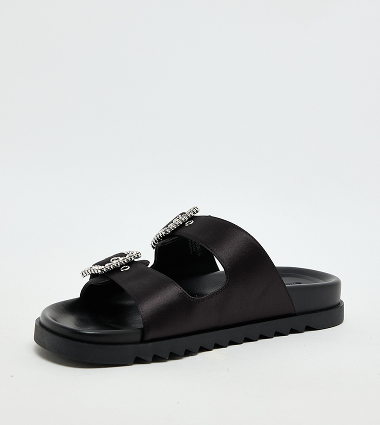 Gem-Buckle Double-Strap Sandals