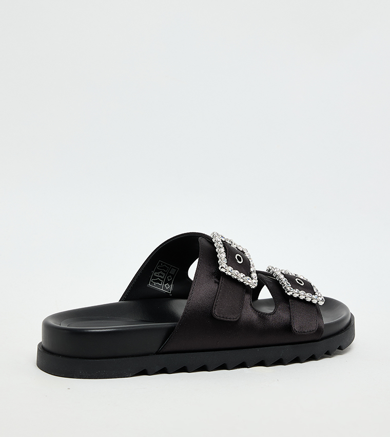 Gem-Buckle Double-Strap Sandals