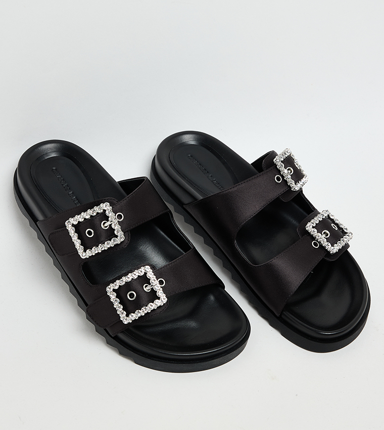 Gem-Buckle Double-Strap Sandals