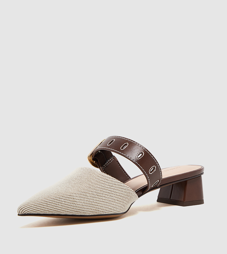 SEPPHE Twill Metallic Buckle Mule Pumps
