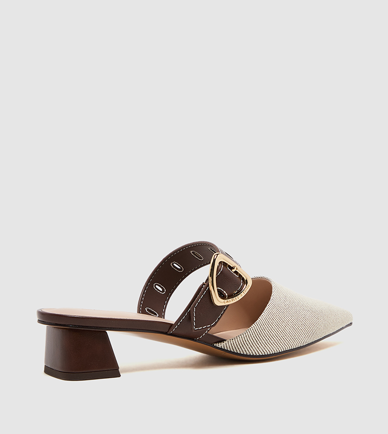 SEPPHE Twill Metallic Buckle Mule Pumps