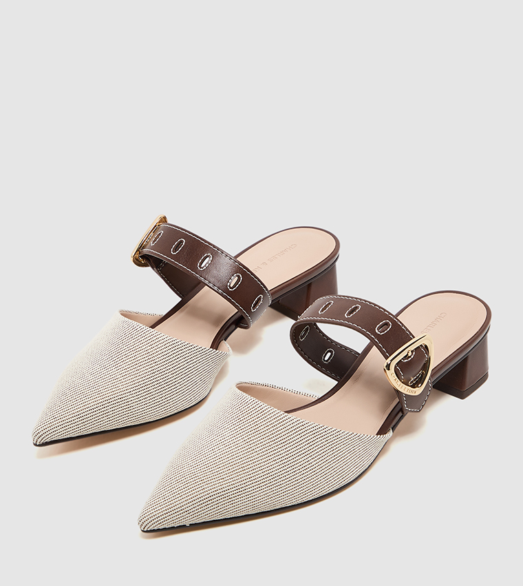 SEPPHE Twill Metallic Buckle Mule Pumps