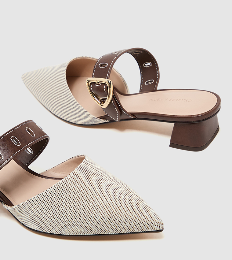 SEPPHE Twill Metallic Buckle Mule Pumps