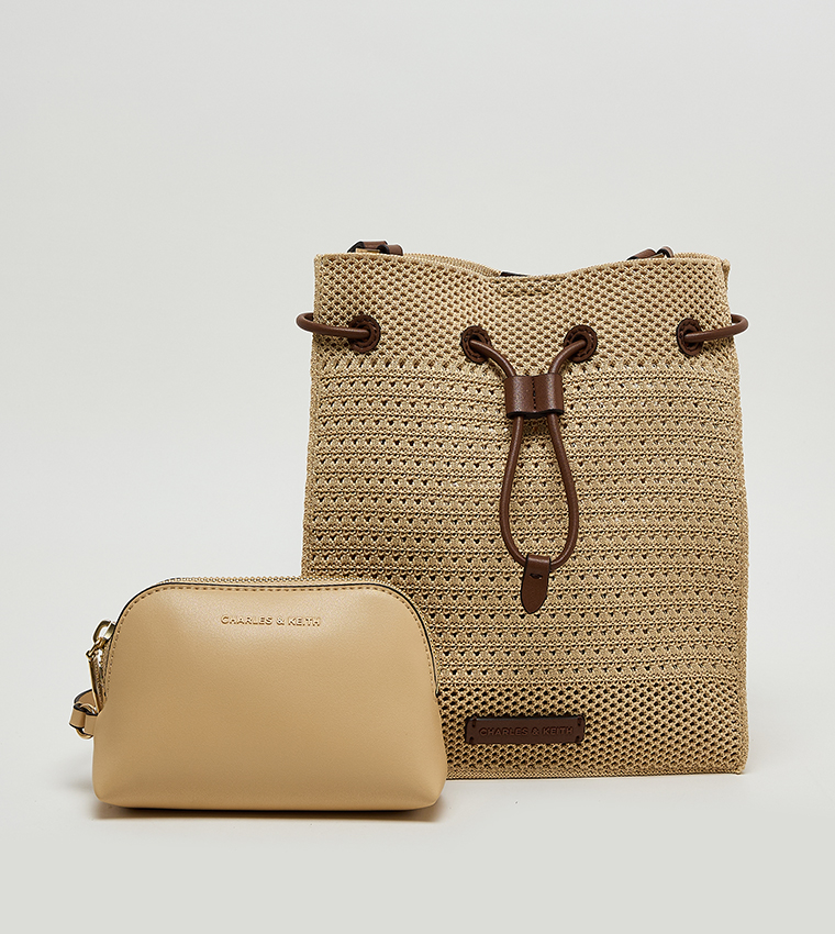 IDA Raffia Bucket Bag with Pouch