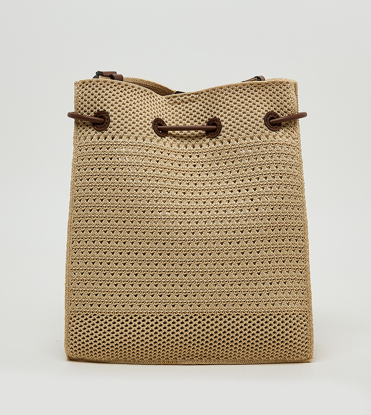 IDA Raffia Bucket Bag with Pouch