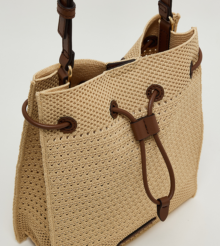 IDA Raffia Bucket Bag with Pouch