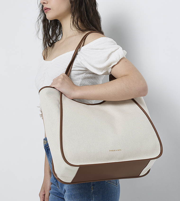 SIANNA Canvas Contrast-Trim Shoulder Bag