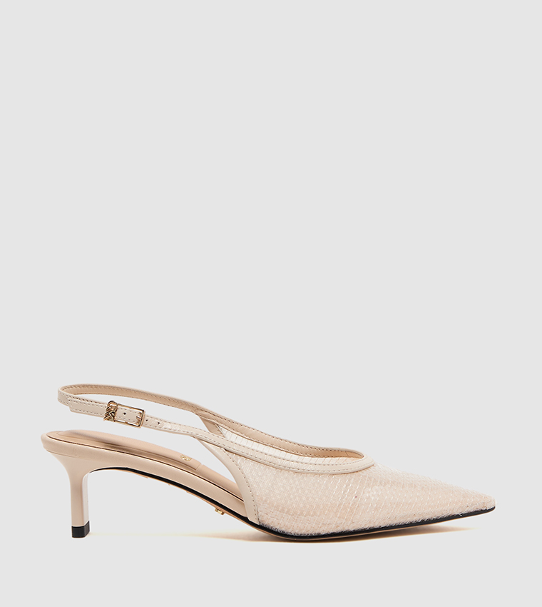 Sequined Mesh Slingback Kitten Heel Pumps