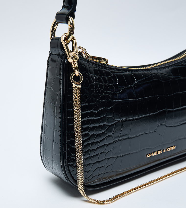 ELSPETH Croc-Effect Chain-Link Shoulder Bag