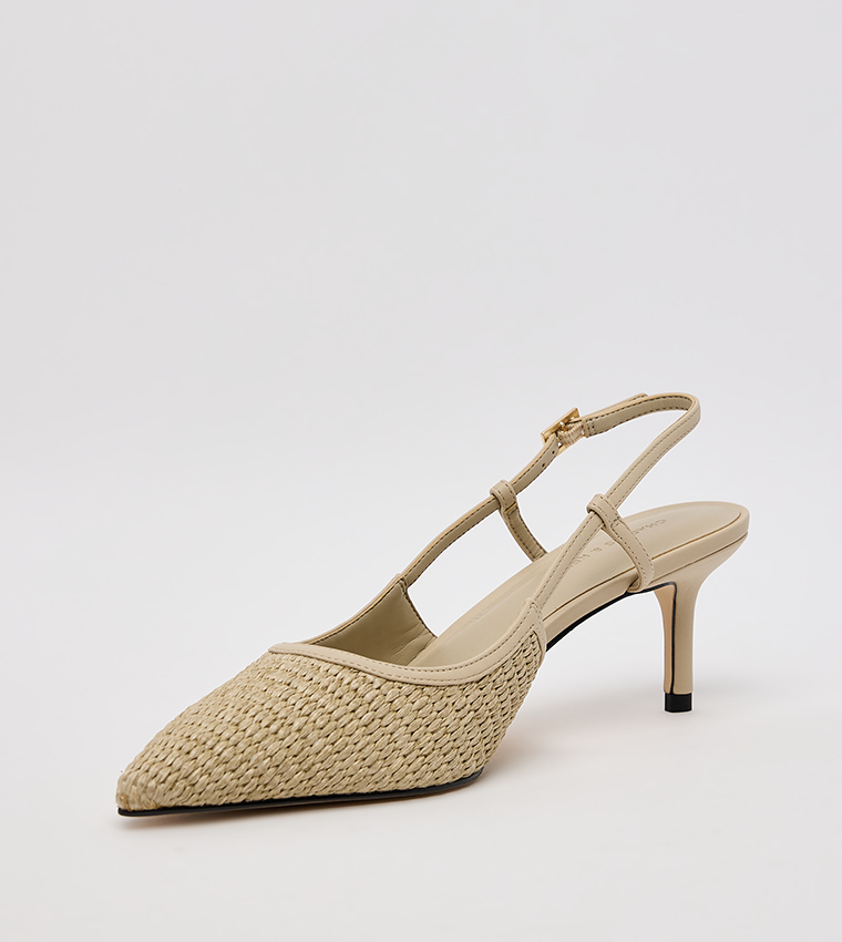 Raffia Pointed Toe Slingback Pumps