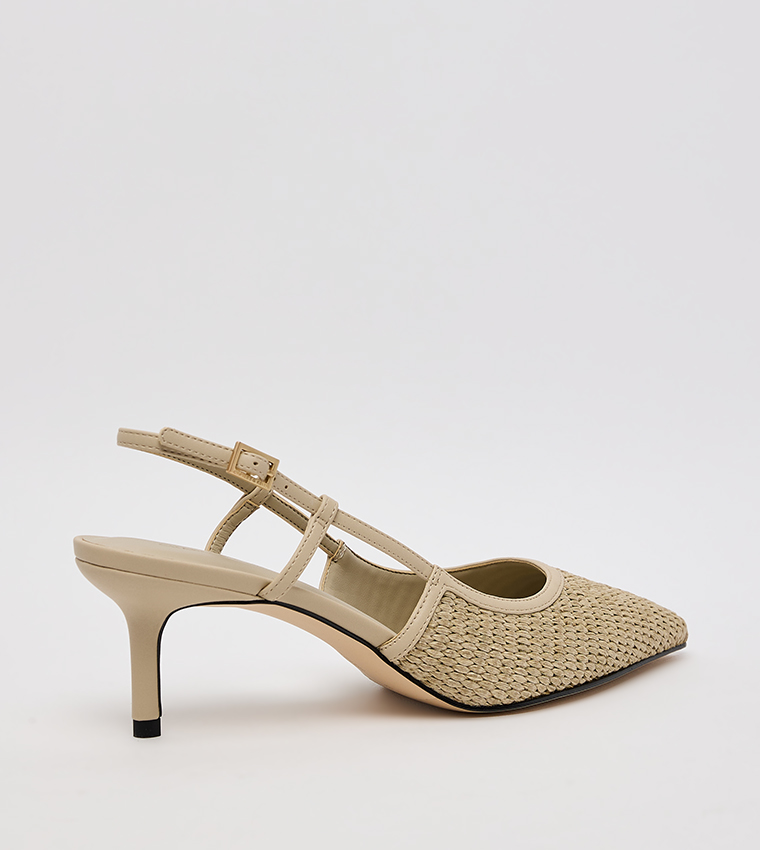 Raffia Pointed Toe Slingback Pumps