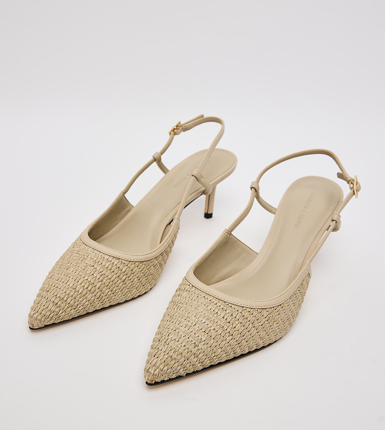 Raffia Pointed Toe Slingback Pumps