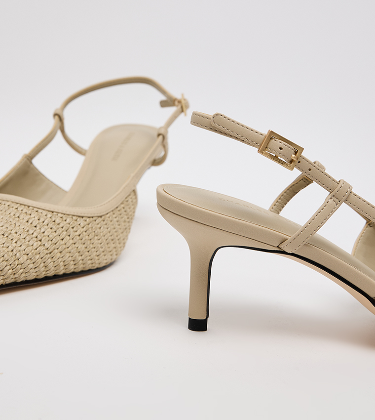 Raffia Pointed Toe Slingback Pumps