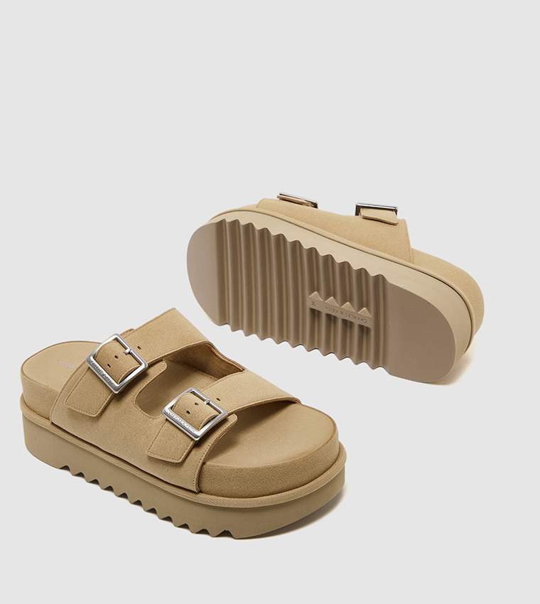 Buckled Double Strap Platform Sandals