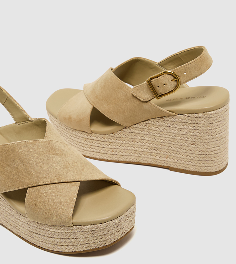 Faux Suede Slingback Espadrille Wedges