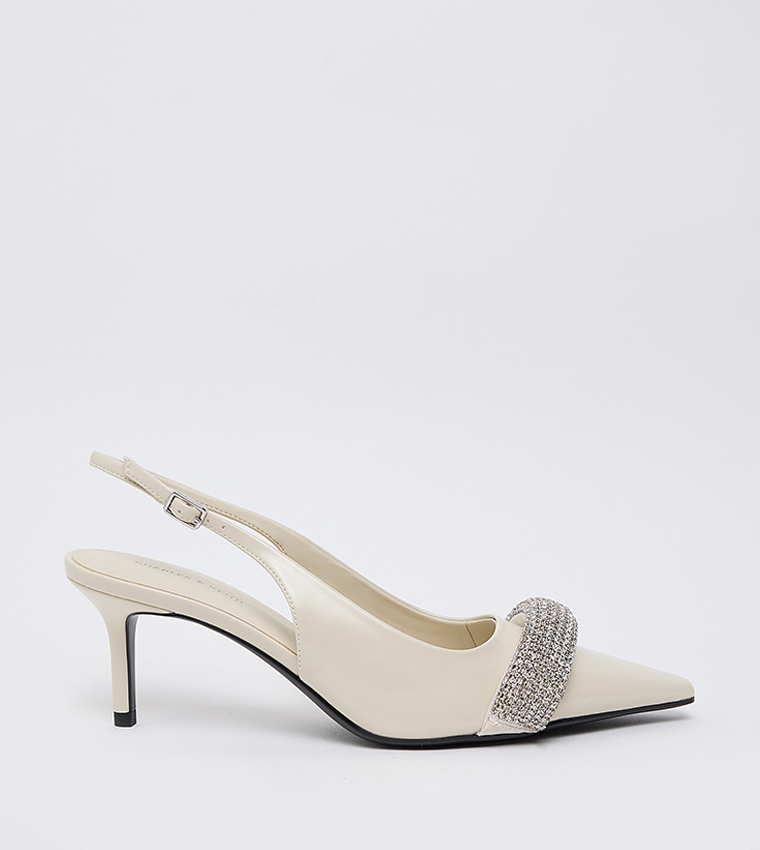 Embellished Pointed Toe Slingback Pumps 