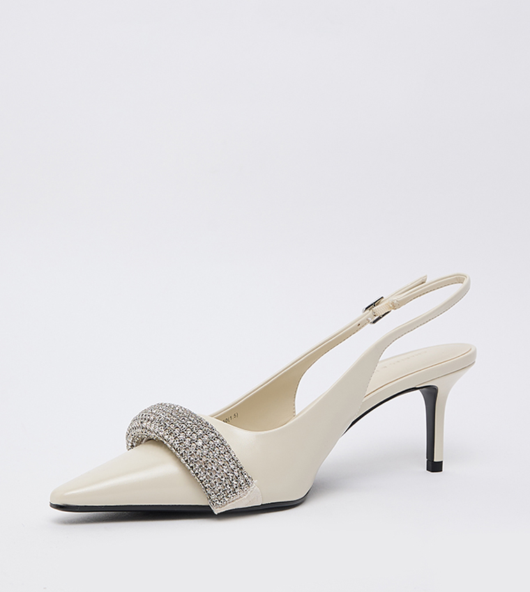 Embellished Pointed Toe Slingback Pumps 