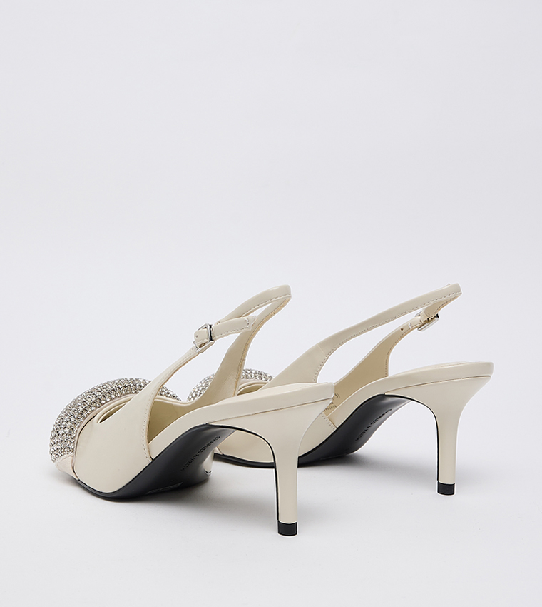 Embellished Pointed Toe Slingback Pumps 